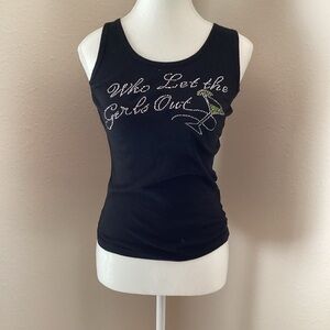 Alstyle Medium Black Tank Top with Rhinestone Script